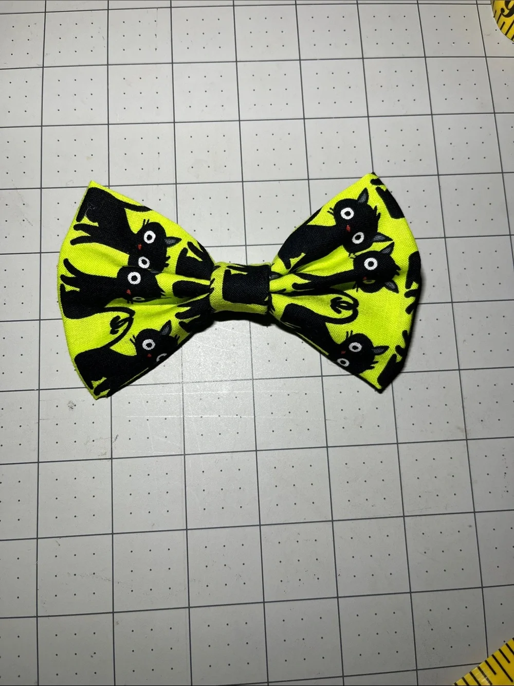 Neon green Kids Hair Bow with Black Cat Print